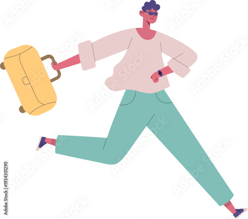 Person running fast carrying travel luggage