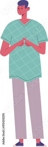 Young man feeling anxious hands crossed nervous