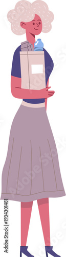 Woman holding grocery bag after shopping and buying food