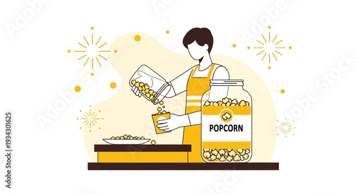 Popcorn Making: Person Filling Container with Popcorn from Bag