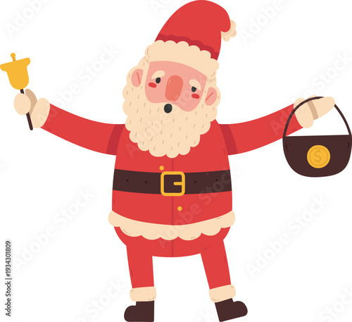 Santa Claus holding bell and collecting money