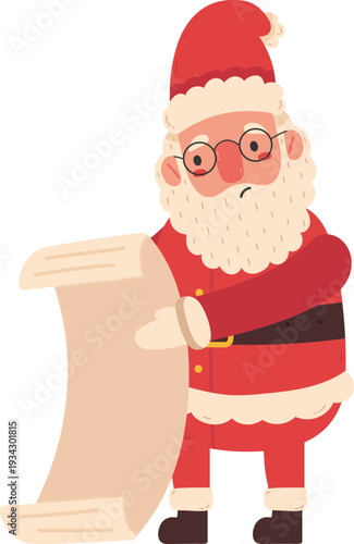 Santa Claus holding long Christmas naughty list