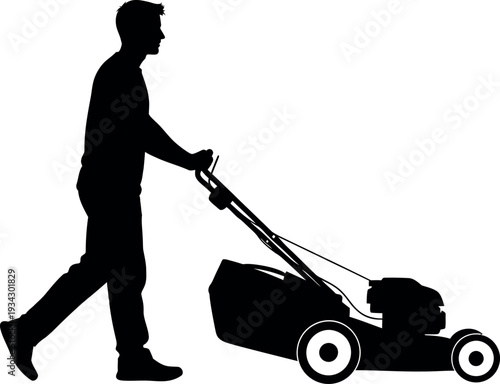 Man mowing lawn sports silhouette fitness and recreation activity