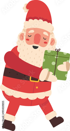 Santa Claus walking and carrying a Christmas gift box