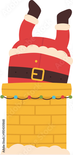 Santa Claus getting stuck entering Christmas chimney