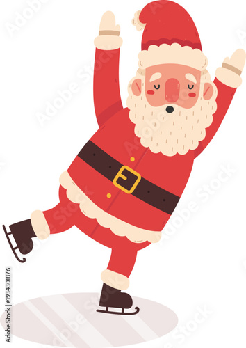 Santa Claus struggling balancing while ice skating