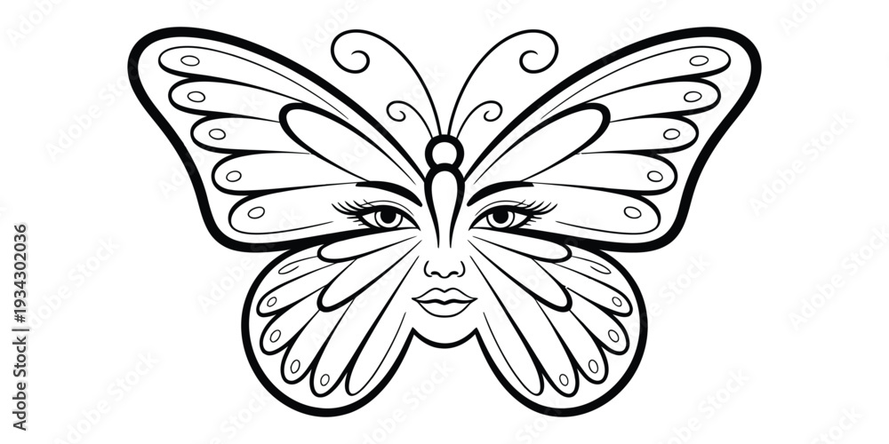 Obraz premium Surreal butterfly woman face line art illustration