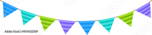 Colorful striped bunting flags hanging celebrating party event