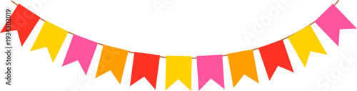 Colorful party flags decorating a festive celebration banner