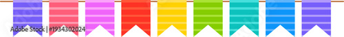 Colorful bunting string decorating a festive celebration banner