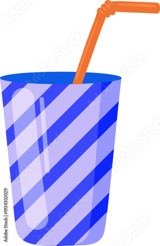 Striped blue glass holding refreshing drink with straw