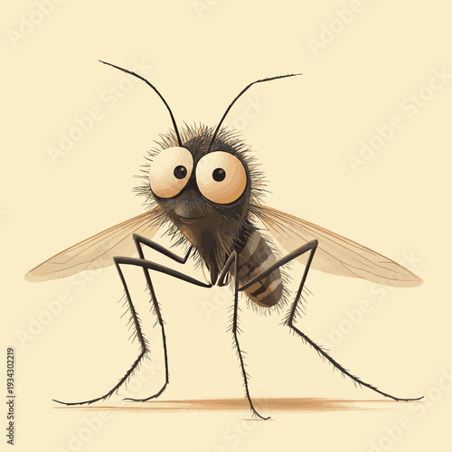 Close-Up of an Animated Mosquito with Humorous Expressions in Digital Art , vector style simple color