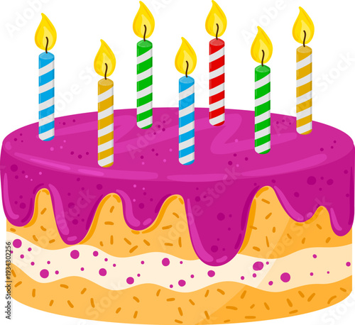 Birthday cake with lit candles celebrating a special event