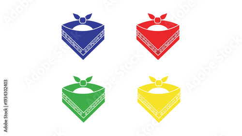 Four colorful handkerchiefs with decorative bows displayed in a grid layout