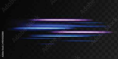Futuristic glowing energy line with smooth motion and a soft glow. Abstract blue-violet neon stripes on a dark transparent background. Vector graphics.