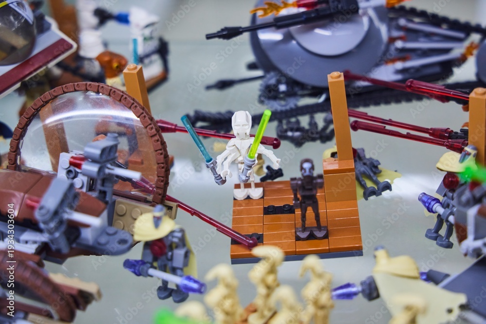 Obraz premium Moscow, Russia. - June 23, 2025: Lego construction kit, old models. Collection of the famous toy series
