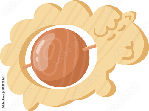 Wooden sheep teether with bead for baby development