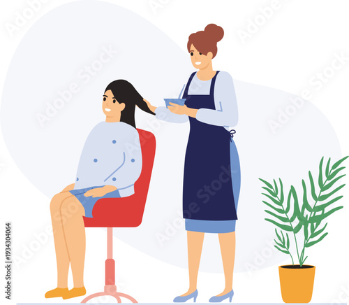 Hairdresser styling client hair in beauty salon