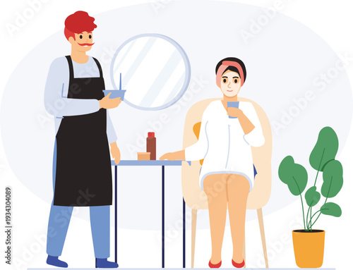 Esthetician applying face mask to woman at beauty salon