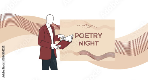Poetry Night Event Poster Design with Man Reading Book