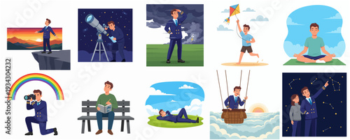 Colorful Flat Style Collection of Man's Hobbies and Activities Illustration