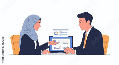 Diverse business professionals collaborating on data analysis, reviewing financial reports and market trends during a productive meeting in a modern office setting