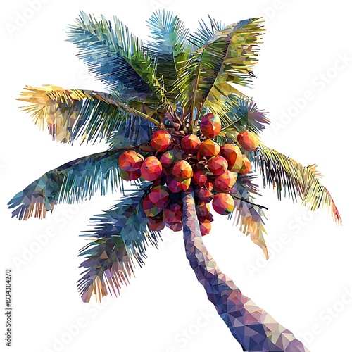 Palm tree with coconuts in tropical setting