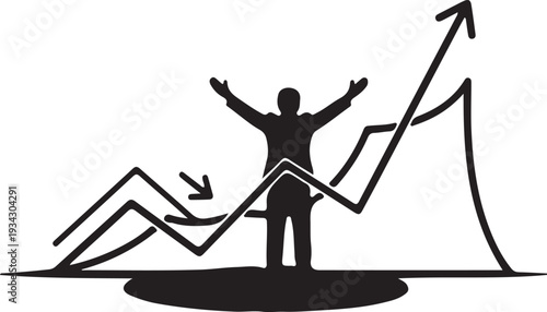 Successful Businessman with Rising Market Trend Chart Vector, Business Growth and Financial Success Concept