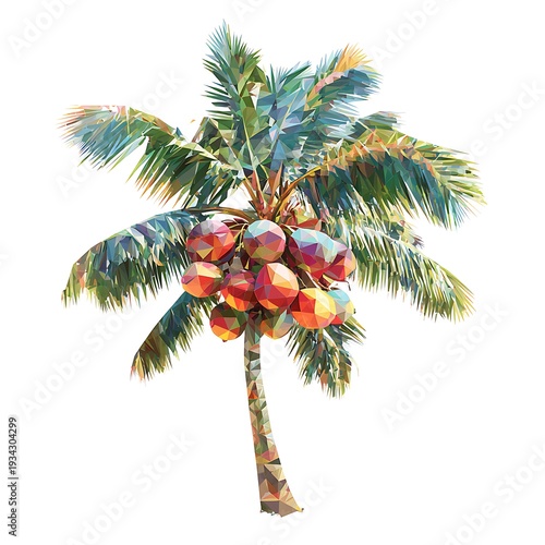 Vibrant coconut palm tree with colorful coconuts