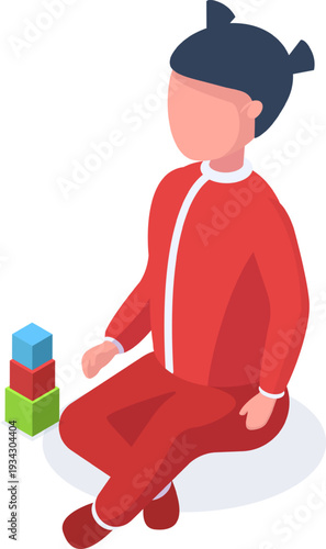 Child playing building toy blocks early development concept