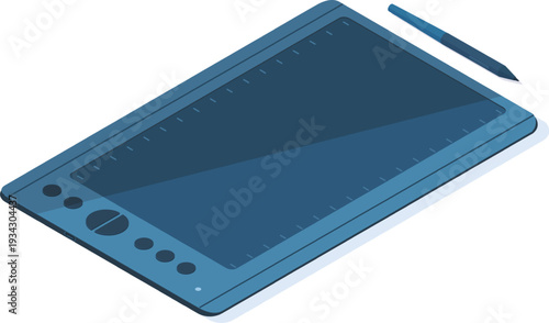 Drawing tablet with stylus pen isometric illustration