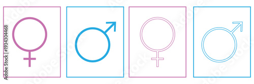 Male and female gender symbols set. Gender symbol with blue pink colours. Men, women, girl, boy - stock vector eps 10