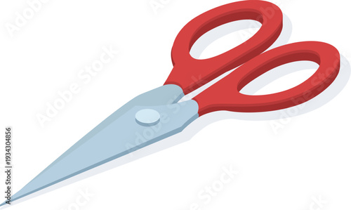 Red handle open sharp metal blade scissors