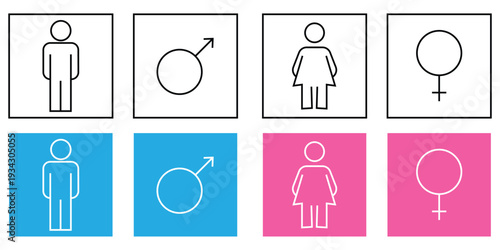 Male and female gender symbols set. Gender symbol with blue pink and black colours. Men, women, girl, boy - stock vector eps 10
