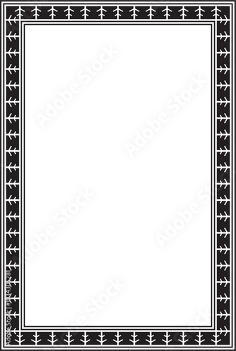 Vector monochrome black square Yakut ornament. An endless rectangular border, a frame of the northern peoples of the Far East.