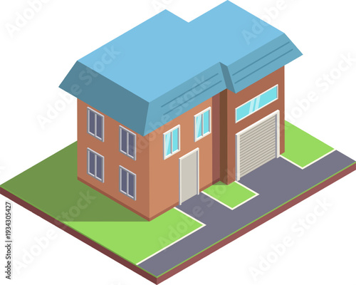 Isometric suburban house building an ideal home concept