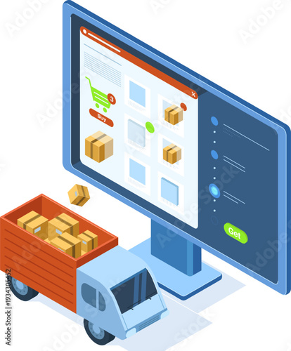 Delivery truck shipping parcels for online store customers