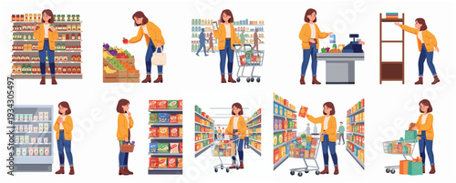 Flat Illustration of Diverse Farming Activities and Harvesting Scene Depicting Agricultural Lifestyle