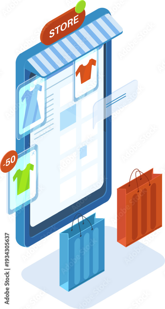 Obraz premium Online store shopping choosing products with discounts on mobile