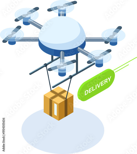 Drone delivering package with delivery tag concept