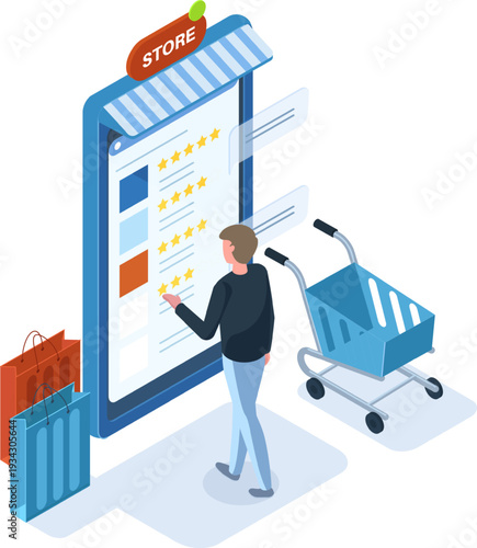 Person reviewing product ratings on a mobile shopping application