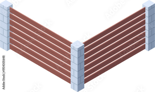 Isometric wooden fence corner section creating boundary