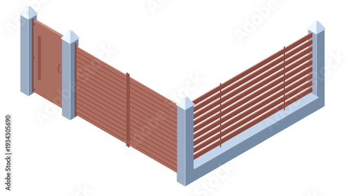 Isometric brown fence and gate illustrating boundaries