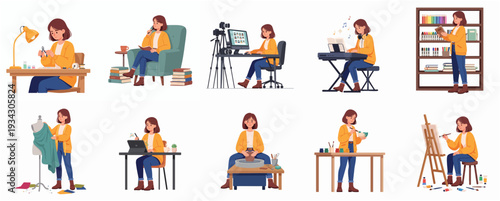 Cartoon Style Set of Farmer Doing Work at Farm Illustration