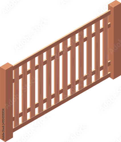 Wooden fence railing isometric vector construction element