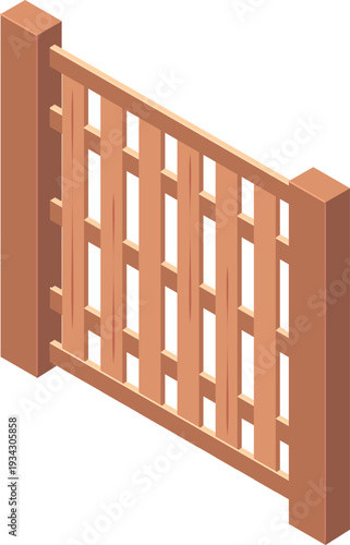Wooden fence panel creating boundary isometric illustration