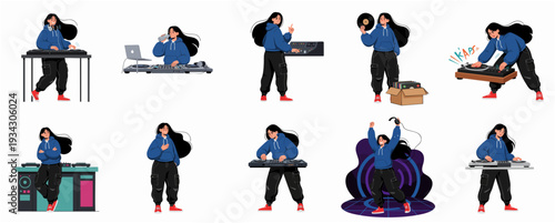 Professional Illustration of Diverse Aircraft Aviation Engineer Set of Poses