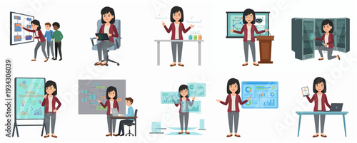 Cartoon Character Illustration Set Demonstrating Actions in Bad Weather Conditions