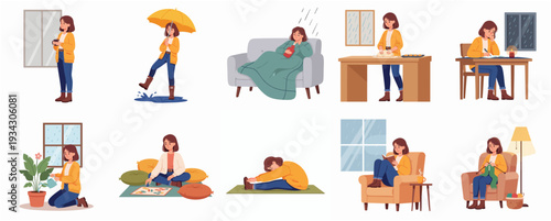 Flat Design Professional Business People in Meeting and Presentation Illustration Set