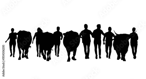Silhouettes of diverse individuals walking together in a line